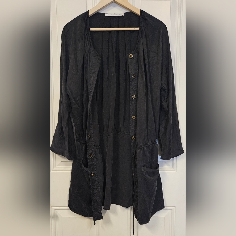 Ulla johnson roll up sleeve drawstring waist tie silk black dress layer size 10